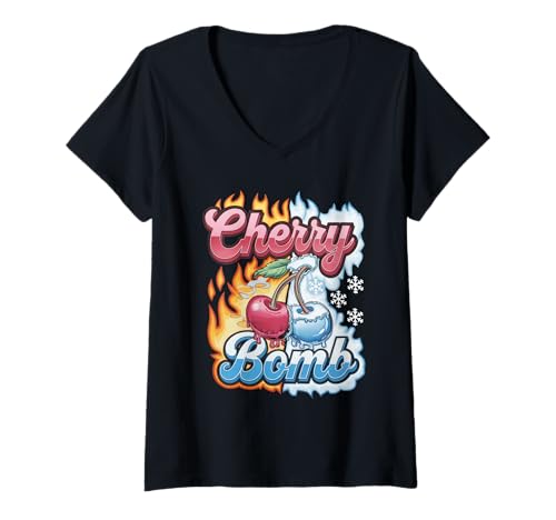 Damen Cherry Bomb TShirt Frauen Männer Kirschen Roller Derby T-Shirt mit V-Ausschnitt Damen Cherry Bomb TShirt Frauen Männer Kirschen Roller Derby T-Shirt mit V-Ausschnitt von Cherry Bomb TShirt Frauen Männer Kirschen