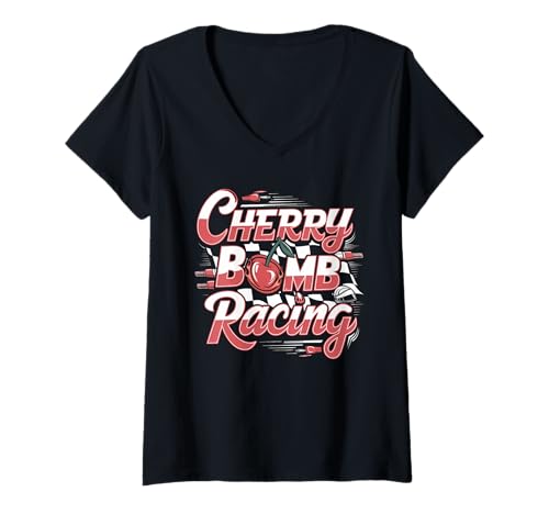 Damen Cherry Bomb TShirt Frauen Männer Kirschen Roller Derby T-Shirt mit V-Ausschnitt Damen Cherry Bomb TShirt Frauen Männer Kirschen Roller Derby T-Shirt mit V-Ausschnitt von Cherry Bomb TShirt Frauen Männer Kirschen
