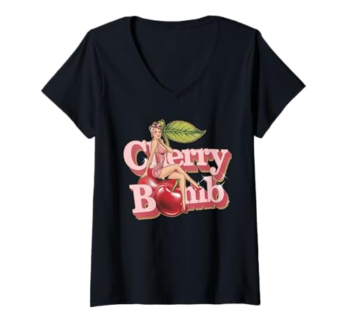 Damen Cherry Bomb TShirt Frauen Männer Kirschen Roller Derby T-Shirt mit V-Ausschnitt Damen Cherry Bomb TShirt Frauen Männer Kirschen Roller Derby T-Shirt mit V-Ausschnitt von Cherry Bomb TShirt Frauen Männer Kirschen