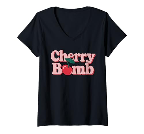 Damen Cherry Bomb TShirt Frauen Männer Kirschen Roller Derby T-Shirt mit V-Ausschnitt Damen Cherry Bomb TShirt Frauen Männer Kirschen Roller Derby T-Shirt mit V-Ausschnitt von Cherry Bomb TShirt Frauen Männer Kirschen
