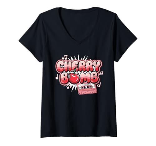 Damen Cherry Bomb TShirt Frauen Männer Kirschen Roller Derby T-Shirt mit V-Ausschnitt Damen Cherry Bomb TShirt Frauen Männer Kirschen Roller Derby T-Shirt mit V-Ausschnitt von Cherry Bomb TShirt Frauen Männer Kirschen