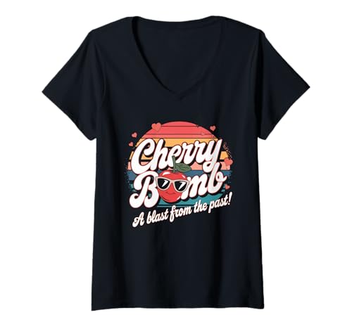 Damen Cherry Bomb TShirt Frauen Männer Kirschen Roller Derby T-Shirt mit V-Ausschnitt Damen Cherry Bomb TShirt Frauen Männer Kirschen Roller Derby T-Shirt mit V-Ausschnitt von Cherry Bomb TShirt Frauen Männer Kirschen