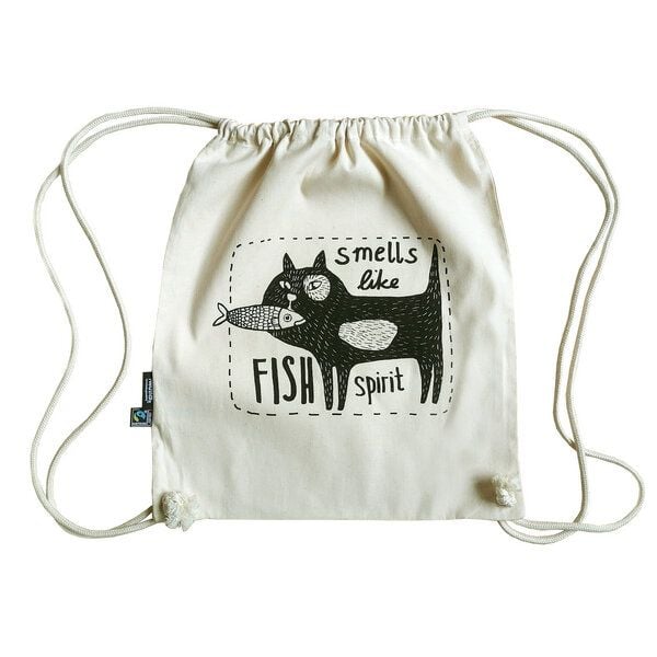 Cherry Bomb Turnbeutel, Fairtrade Bio Baumwolle. Fish Spirit. Mit Handsiebdruck. von Cherry Bomb
