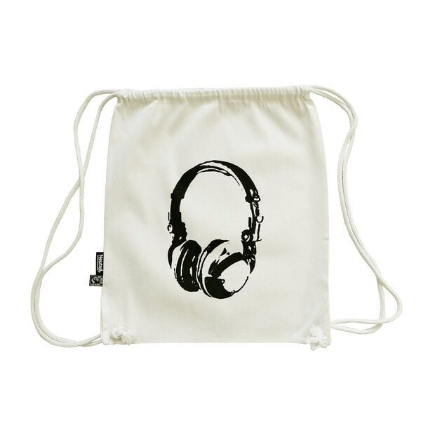 Cherry Bomb Turnbeutel, Fairtrade Bio Baumwolle. Kopfhörer. Mit Handsiebdruck. von Cherry Bomb