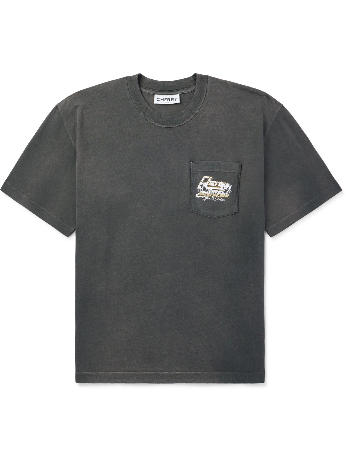 Cherry Los Angeles - Garment-Dyed Logo-Print Cotton-Jersey T-Shirt - Men - Gray - M von Cherry Los Angeles
