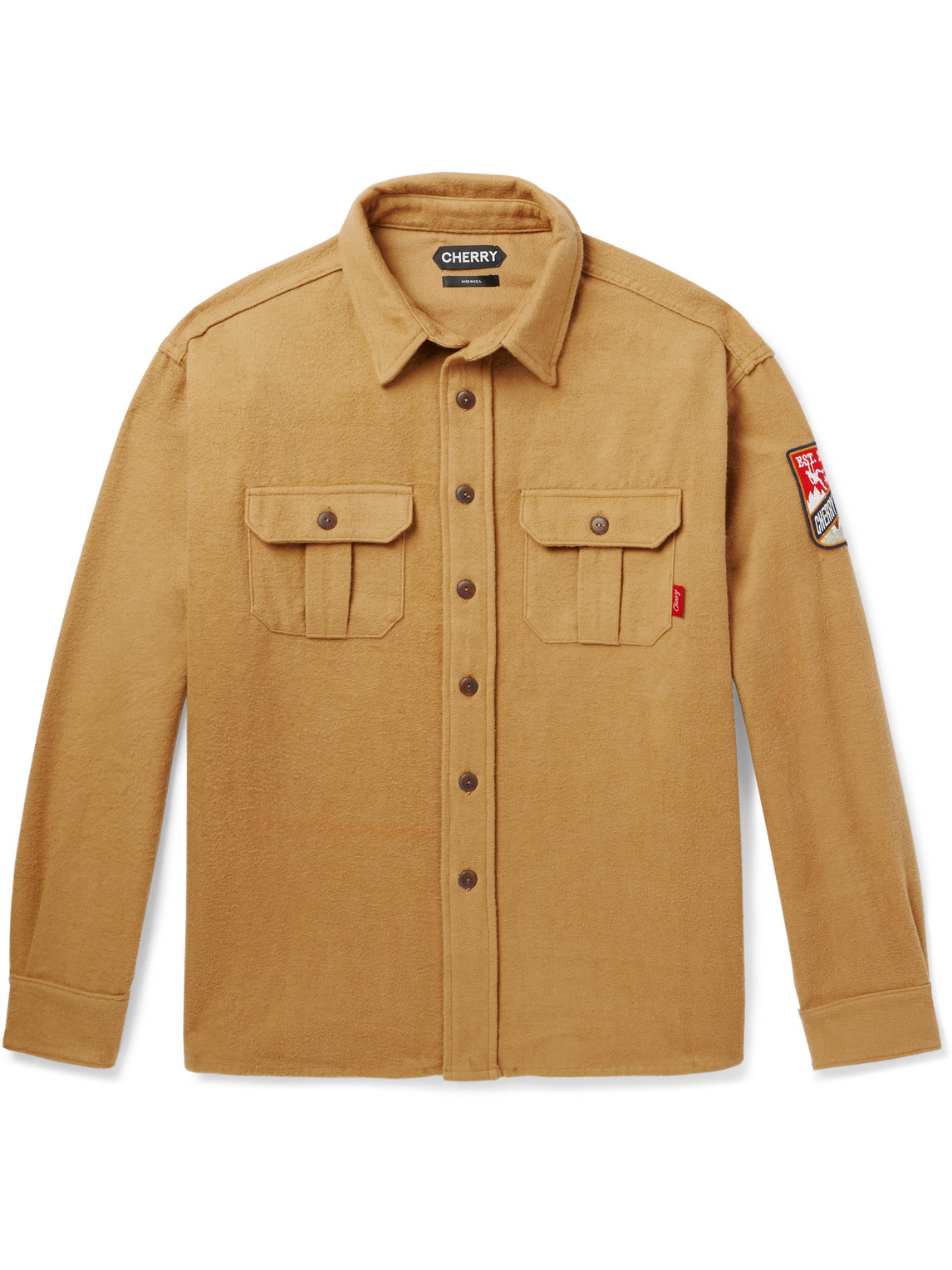 Cherry Los Angeles - Logo-Appliquéd Brushed-Cotton Shirt - Men - Neutrals - M von Cherry Los Angeles