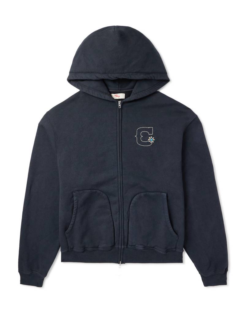 Cherry Los Angeles - Logo-Embroidered Embellished Cotton-Jersey Zip-Up Hoodie - Men - Black - XL von Cherry Los Angeles