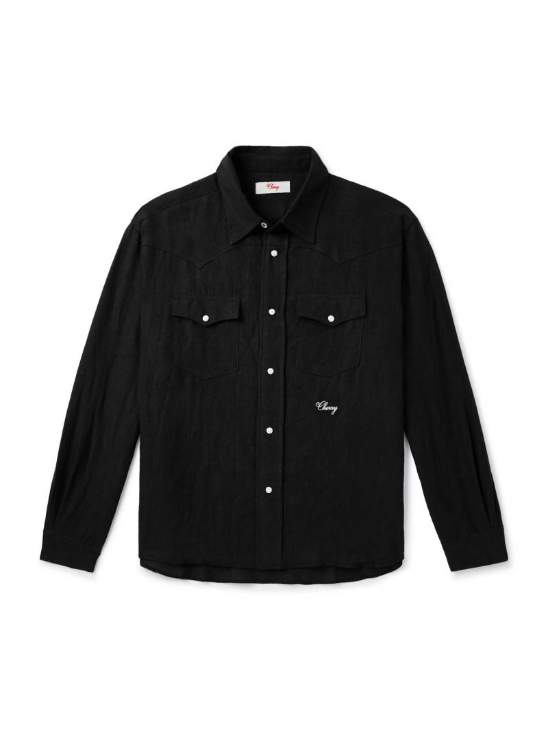 Cherry Los Angeles - Logo-Embroidered Linen Shirt - Men - Black - XXL von Cherry Los Angeles