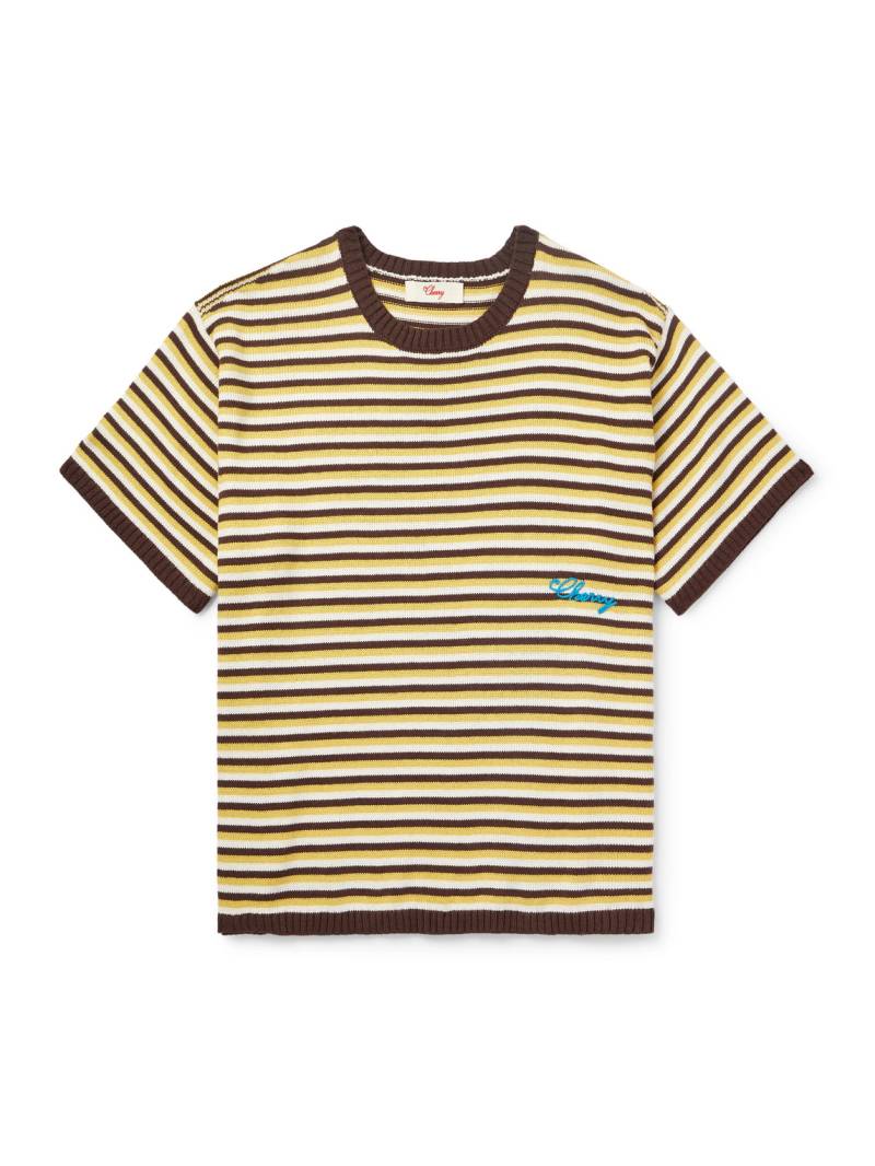 Cherry Los Angeles - Logo-Embroidered Striped Knitted Cotton T-Shirt - Men - Yellow - XL von Cherry Los Angeles