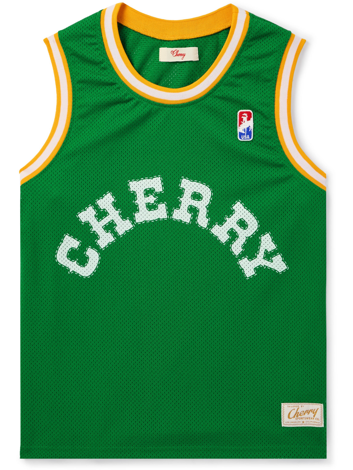Cherry Los Angeles - Logo-Print Appliquéd Webbing-Trimmed Mesh Tank Top - Men - Green - L von Cherry Los Angeles
