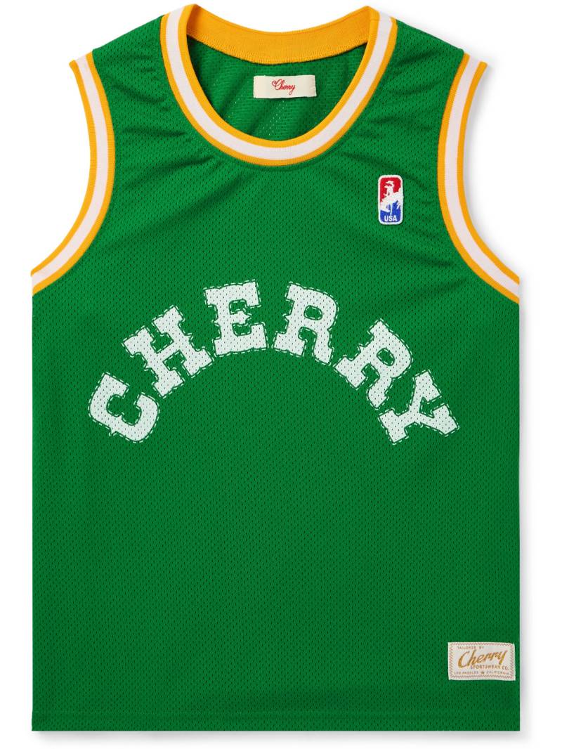 Cherry Los Angeles - Logo-Print Appliquéd Webbing-Trimmed Mesh Tank Top - Men - Green - L von Cherry Los Angeles