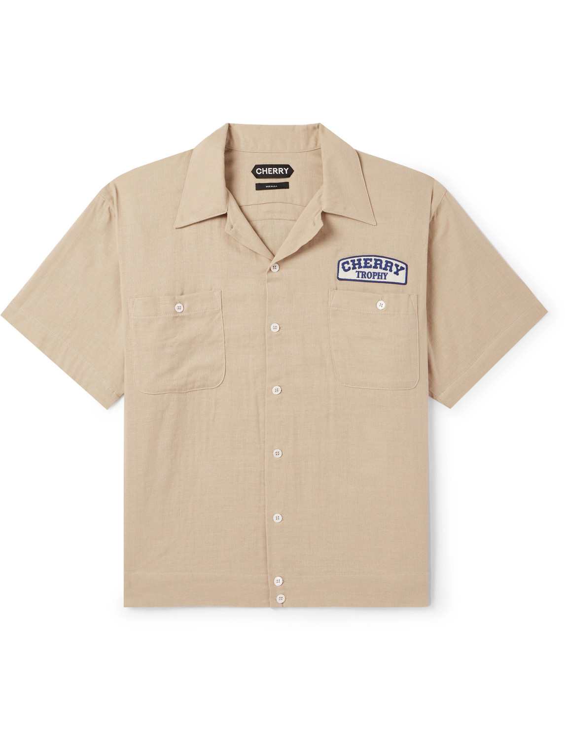 Cherry Los Angeles - Mechanic Camp-Collar Logo-Appliquéd Cotton-Blend Shirt - Men - Neutrals - L von Cherry Los Angeles