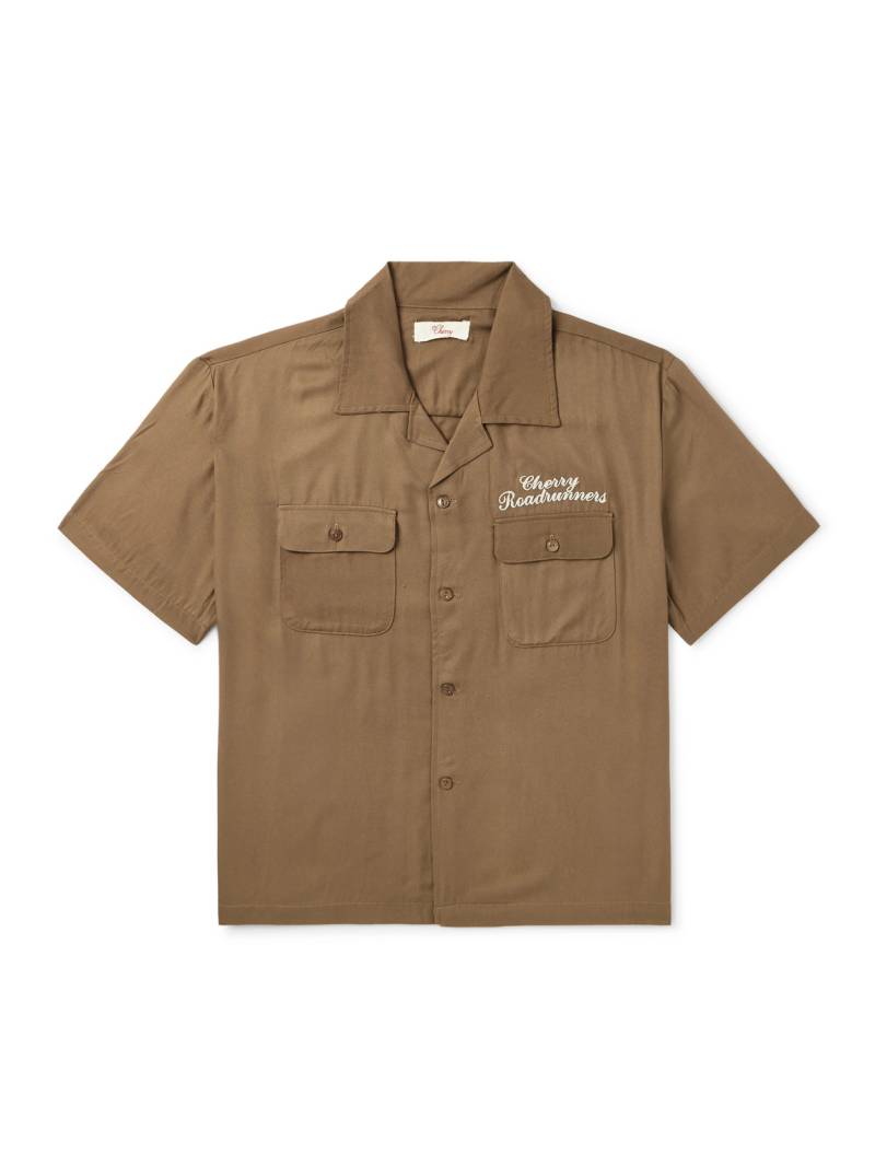Cherry Los Angeles - Roadrunner Camp-Collar Embroidered TENCEL™-Twill Shirt - Men - Brown - M von Cherry Los Angeles