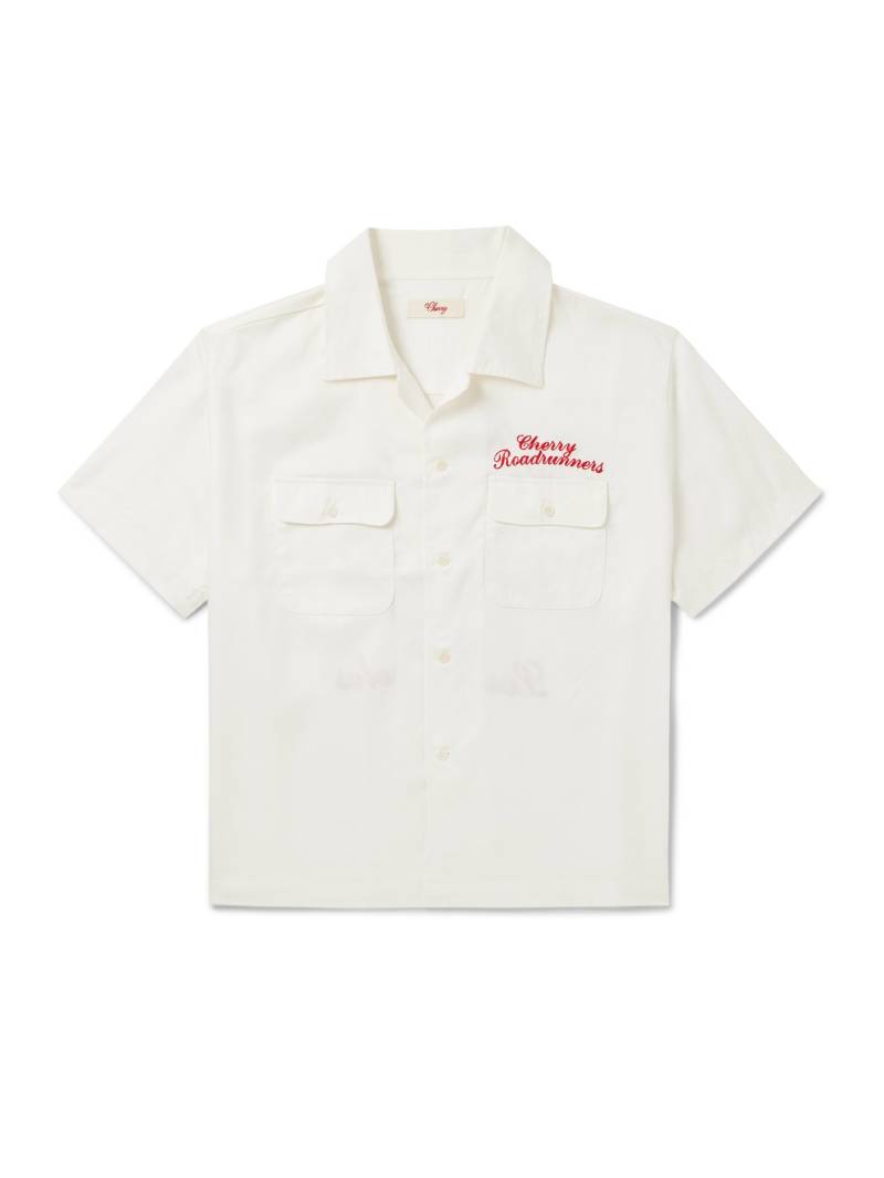 Cherry Los Angeles - Roadrunner Camp-Collar Logo-Embroidered TENCEL™ Twill Shirt - Men - White - S von Cherry Los Angeles