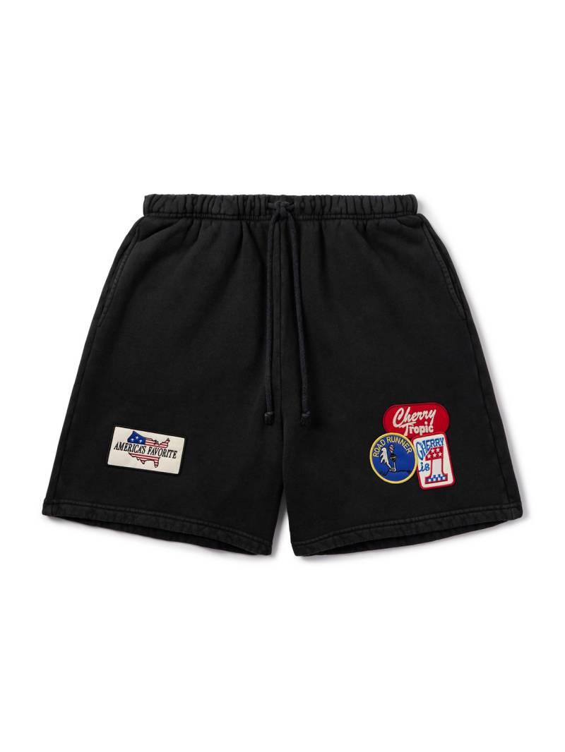 Cherry Los Angeles - Straight-Leg Appliquéd Cotton-Jersey Drawstring Shorts - Men - Black - L von Cherry Los Angeles