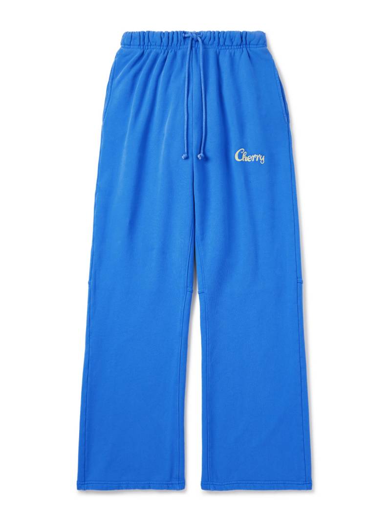 Cherry Los Angeles - Straight-Leg Logo-Embroidered Cotton-Jersey Sweatpants - Men - Blue - M von Cherry Los Angeles
