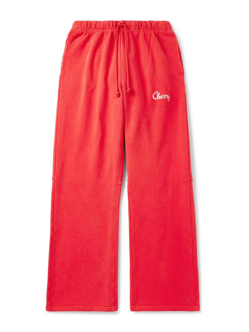 Cherry Los Angeles - Straight-Leg Logo-Embroidered Cotton-Jersey Sweatpants - Men - Red - XS von Cherry Los Angeles