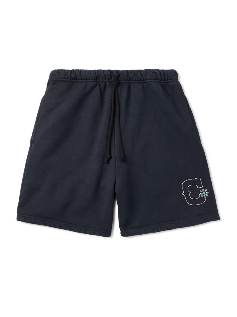 Cherry Los Angeles - Straight-Leg Studded Logo-Embroidered Cotton-Jersey Shorts - Men - Black - L von Cherry Los Angeles