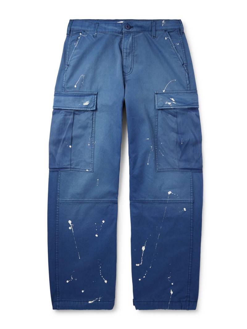 Cherry Los Angeles - Wide-Leg Distressed Paint-Splattered Cotton-Twill Cargo Trousers - Men - Blue - UK/US 30 von Cherry Los Angeles