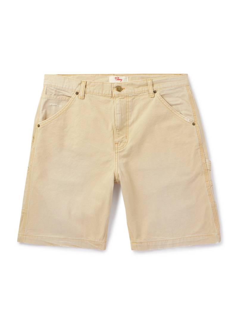 Cherry Los Angeles - Wide-Leg Logo-Appliquéd Distressed Cotton-Canvas Shorts - Men - Brown - UK/US 36 von Cherry Los Angeles