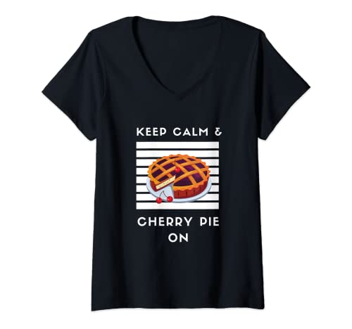 Damen Keep Calm and Cherry Pie On Funny Cherry Pie Liebhaber T-Shirt mit V-Ausschnitt Damen Keep Calm and Cherry Pie On Funny Cherry Pie Liebhaber T-Shirt mit V-Ausschnitt von Cherry Pie Lovers Cherry Pie Fans