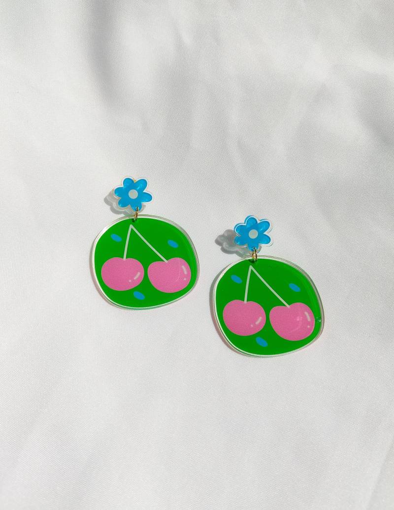 Kirschen" Statement Ohrringe | Recycelte Acrylblüten Und Kirschen von CherryAndMint