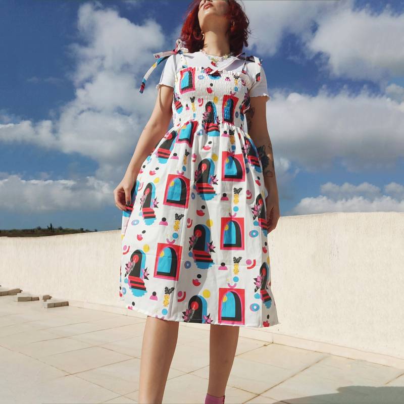 Magic Arches" Midikleid | Größe S-M | Einzigartiges Bedrucktes Sommerkleid von CherryAndMint