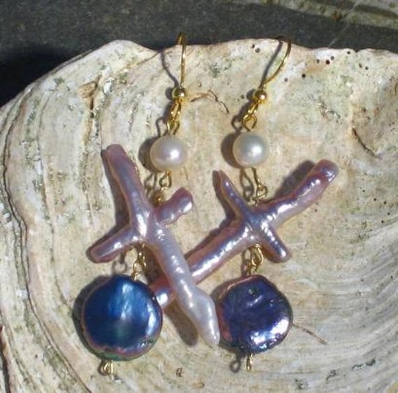 Handgemachte Biwa Stick Perle Süßwasser Münze Meerjungfrau Ohrringe von CherryBrookeDesigns