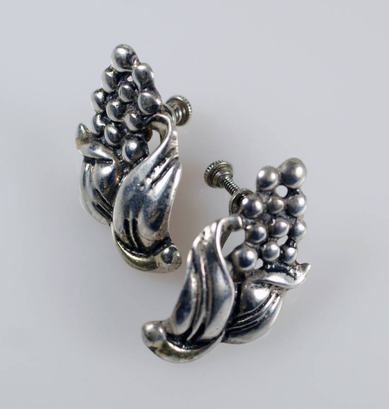 Silber Blumen Ohrringe, Hyazinthe Vintage Sterling Blume Art Deco Ohrringe von CherryOrchardAttic