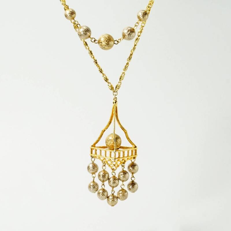 Vintage 1950S Goldfarbene Quaste Baumeln Anhänger Multi Strang Halskette von CherryOrchardAttic