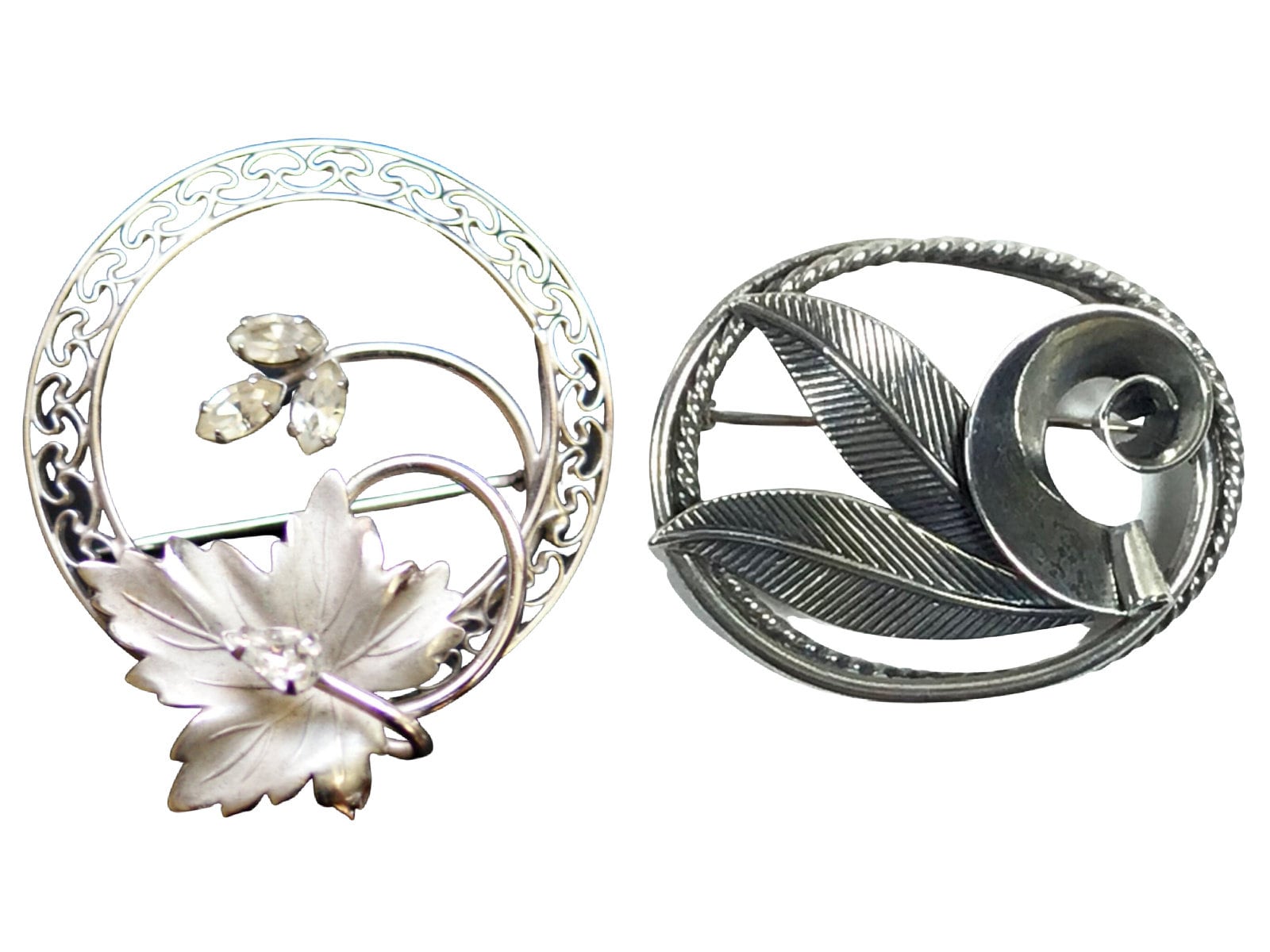 Vintage Blatt Brosche, Sterling Silber Spirale Anhänger, Carl Art Ca Strass Pin Danecraft von CherryOrchardAttic