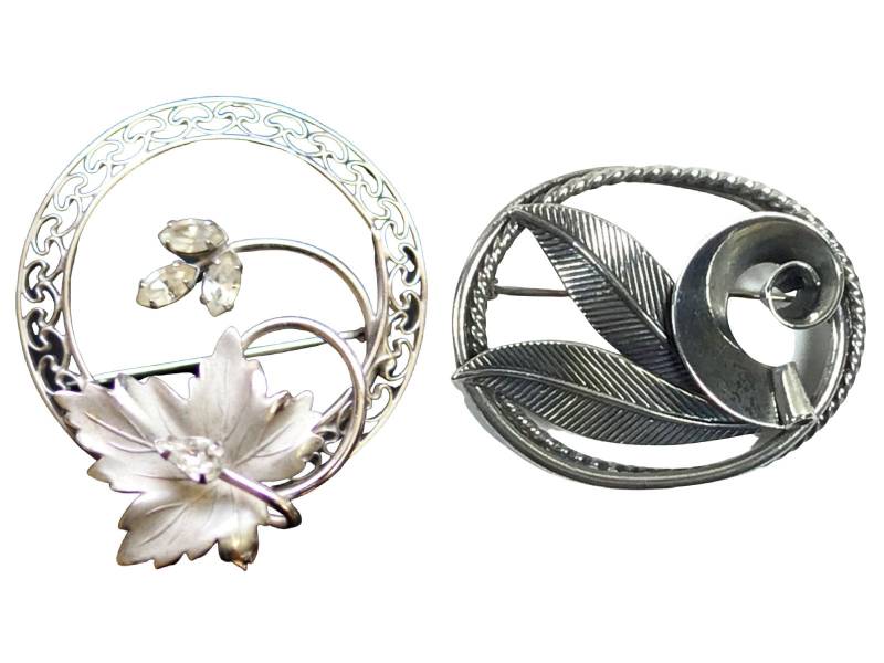 Vintage Blatt Brosche, Sterling Silber Spirale Anhänger, Carl Art Ca Strass Pin Danecraft von CherryOrchardAttic