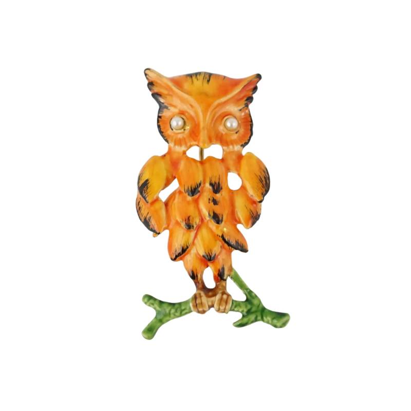 Vintage Original Von Robert Emaille Eule Pin Brosche, Eulen Schmuck, Orange Vogel Pin, Halloween Thanksgiving Herbst Geschenk Idee von CherryOrchardAttic