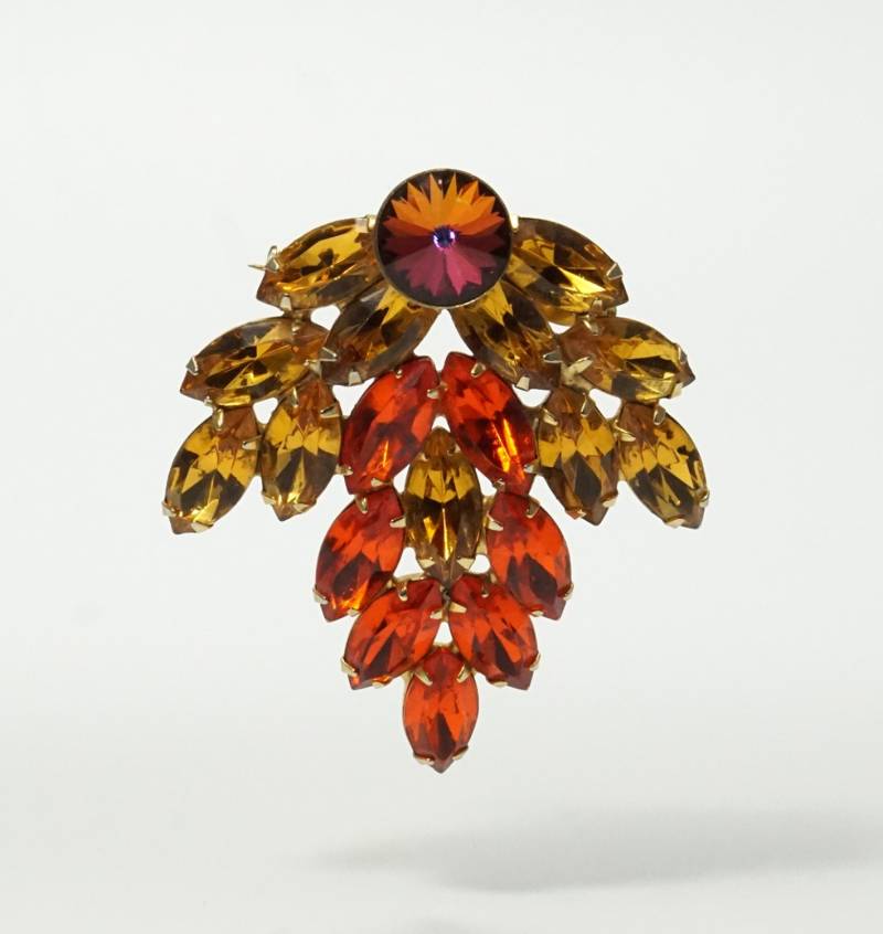 Vintage Rivoli Strass Pin, Wassermelone Orange Topaz Marquis Pin Brosche, Schmuck von CherryOrchardAttic
