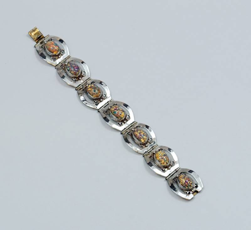 Vintage Sterling Silber Faux Feueropal Link Armband Made in Mexico von CherryOrchardAttic