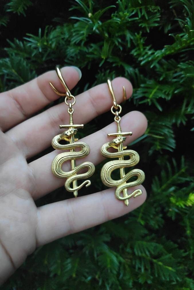 Ear Weights "Golden Serpent King' Sold As Pair von CherryPlugs