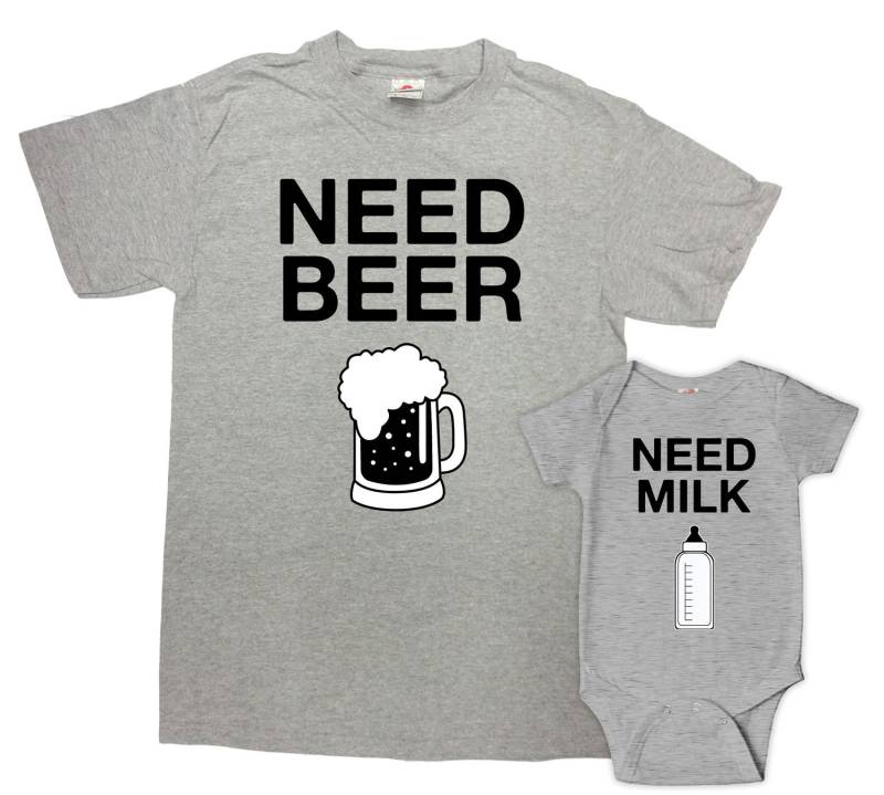 Vater Und Sohn Shirt Tochter Geschenke Für Neuen Baby Passendes Familienset Vatertagsgeschenk Brauchen Bier Milch - Sa633-634 von CherryTees