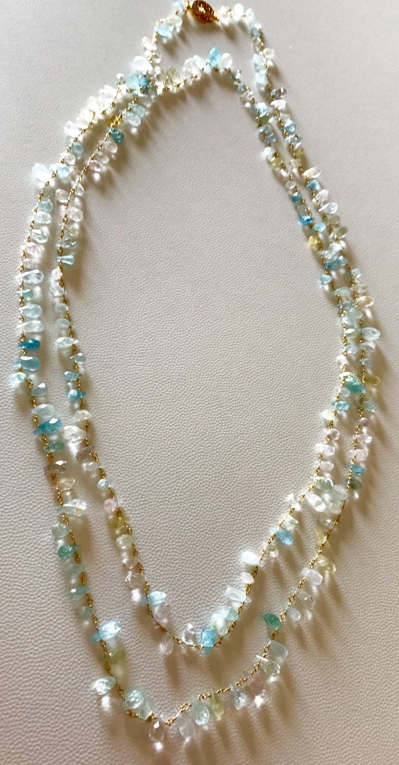 Aquamarin Facettierte Briolette-Seil-Kette Aquamarin Facettierte Briolette-Seil-Kette von CherryTreeJewelry