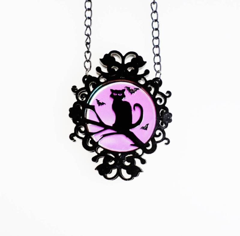 Mond Katze Kamee Halskette von CherrylocoJewellery