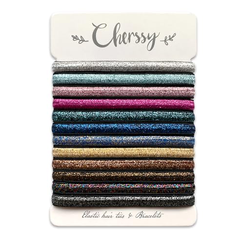 Dekorative Glitzer-Haargummis, 12 Stück, niedliche Haargummis und bunte Armbänder für Frauen, glitzernde Haargummis, Pferdeschwanz-Halter, Gummibänder von Cherssy