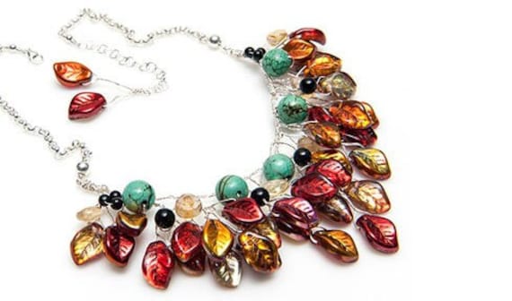 Bunte Floral Statement Halskette, Perlen Blatt Südwestlichen Schmuck Für Frauen, Herbst Blätter Hochzeit Braut von CherylParrottJewelry