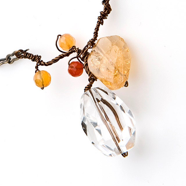Citrin Edelstein Anhänger Halskette, Gelb Und Orange Gedrehter Draht, Natur Schmuck, Herbst Geschenk Für Sie von CherylParrottJewelry