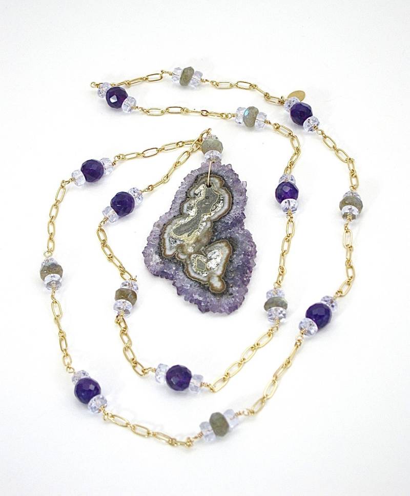 Amethyst Scheibe Goldkette Halskette Lila Edelstein Boho Schmuck von CherylPetersonDesign