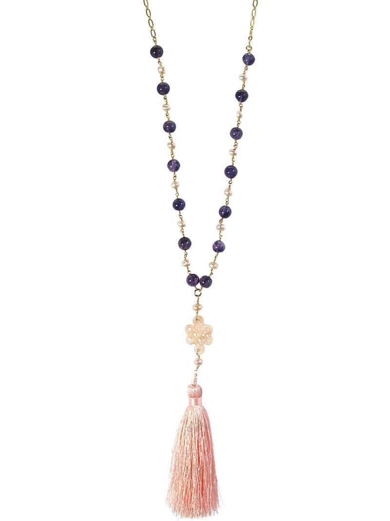 Amethyst & Pink Pearl Quaste Halskette Boho Rosenkranz Kettenschmuck von CherylPetersonDesign