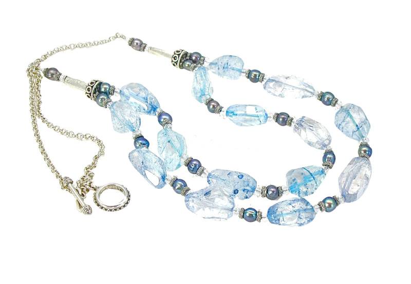 Blau Quarz & Süßwasser Perle Halskette Chunky Doppelstrang Schmuck von CherylPetersonDesign