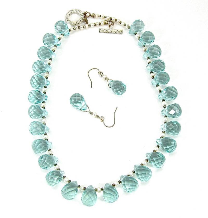 Blaue Kristall Statement Kette Süßwasser Perlen Schmuck von CherylPetersonDesign