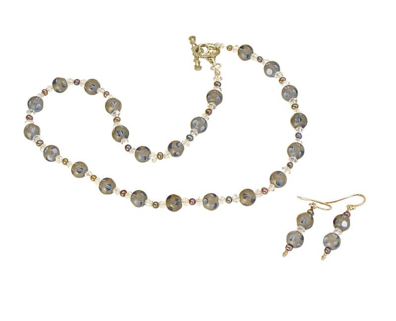 Graue Kristallperlen Schmuck Set Sterling Silber Ohrringe Graue Kristallperlen Schmuck Set Sterling Silber Ohrringe von CherylPetersonDesign