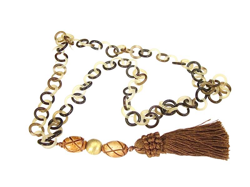 Horn Link Kette Boho Braune Baumwoll Quaste, Einzigartig von CherylPetersonDesign