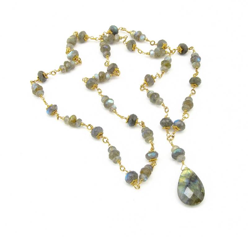Langer Labradorit Anhänger 14K Gold Filled Draht Gewickelt von CherylPetersonDesign