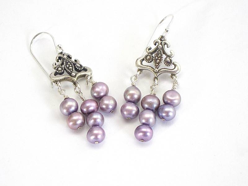 Lavendel Perle Kronleuchter Ohrringe Sterling Silber Schmuck von CherylPetersonDesign